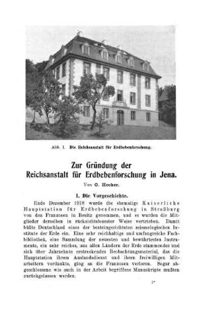 Zur Gründung der Reichsanstalt für Erdbebenforschung in Jena