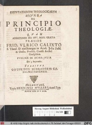 Disputationum Theologicarum Secunda De Principio Theologiae