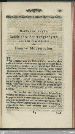 Douzième Leçon. Geschichte der Troglodyten, aus dem Französischen des Herrn von Montesquieu