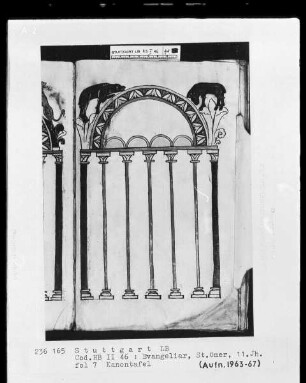 Evangeliar (unvollendet) — Kanontafel mit Tieren, Folio 7recto