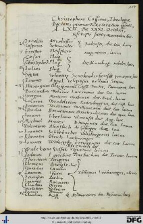 [fol. 117] Rektorat Christoph Casean 1562/63