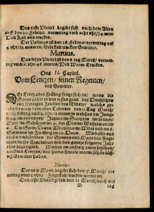 Das II. Capitel. Vom Lentzen/ seinen Regenten/ und Gewitter.