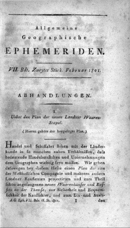 Ueber den Plan der neuen Londner Waaren-Stapel