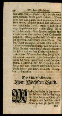Die VIII. Meditation. Vom höchsten Guth.
