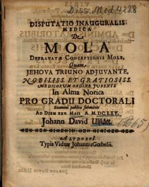 Disputatio Inauguralis Medica De Mola Depravatae Conceptionis Mole