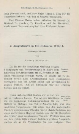 2. Ausgrabungen in Tell el-Amarna 1913/14. Vorläufiger Bericht