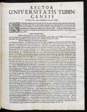 Rector Universitatis Tubingensis Lectori suo cum praefatione honoris Salut. : Non Misenum tantùm, primò Hectoris, pòst Aeneae ...