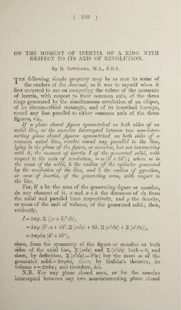On the moment of inertia of a ring with respect to its axis of revolution.
