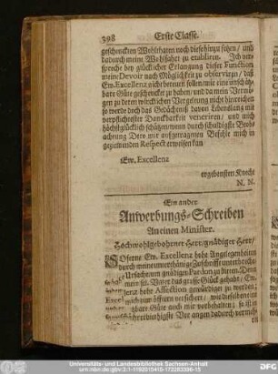 Ein ander Anwerbungs-Schreiben An einen Minister.