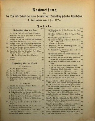 Nachweisung über den Bau und Betrieb der unter hannoverscher Verwaltung stehenden Eisenbahnen. 1854/55 (1856)
