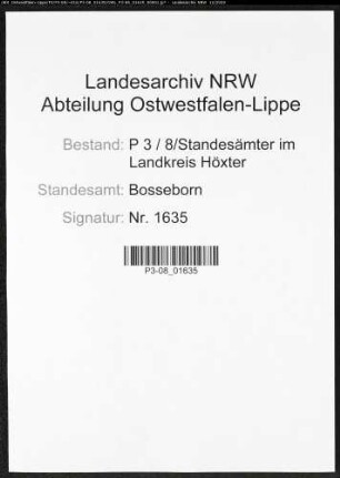 Sterberegister Standesamt Bosseborn