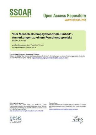 "Der Mensch als biopsychosoziale Einheit" - Anmerkungen zu einem Forschungsprojekt