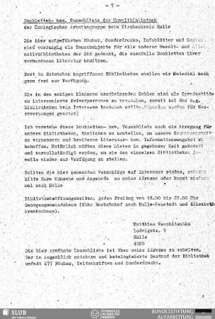 Doubletten- bzw. Tauschliste der Umweltbibliothek
