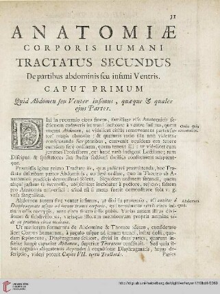 Anatomie corporis humani tractatus secundus: De partibus abdominis seu infimi Ventris