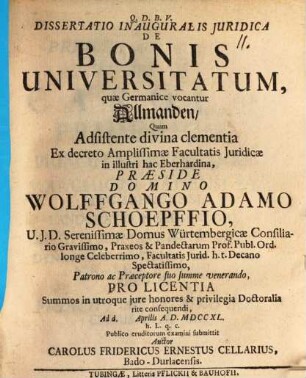 Diss. inaug. de bonis universitatum, quae Germanice vocantur Allmanden