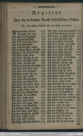 Register über die in diesem Buche befindlichen Lieder