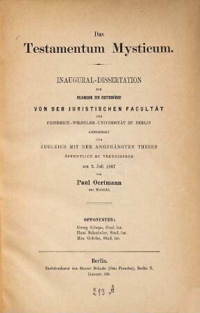 Das Testamentum Mysticum