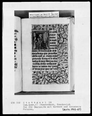 Lateinisch-französisches Stundenbuch — Thronende Madonna mit zwei Heiligen, Folio 202recto