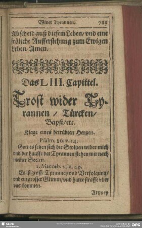 Das LIII. Capittel. Trost wider Tyrannen, Türcken, Bapst, etc.