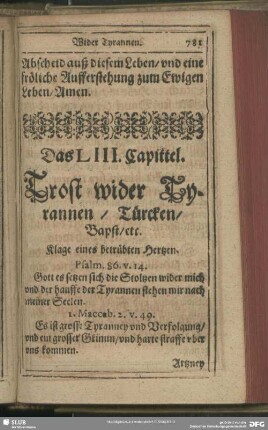 Das LIII. Capittel. Trost wider Tyrannen, Türcken, Bapst, etc.