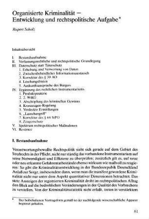 61-86, Organisierte Kriminalität - Entwicklung und rechtspolitische Aufgabe
