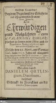 Christliche Leichpredigt bey dem Begrebniß der Erbahren ... Frawen Annae Richter ..., welche den 23. Martii ... dieses 1606. Jahrs ... entschlaffen