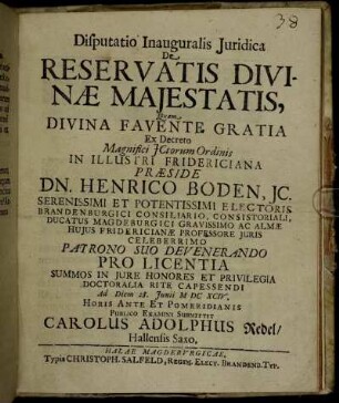 Disputatio Inauguralis Iuridica De Reservatis Divinae Maiestatis