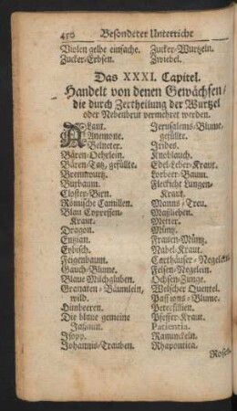 Das XXXI. Capitel. Handelt von denen Gewächsen / die durch Zertheilung der Wurtzel oder Nebenbrut vermehret werden.