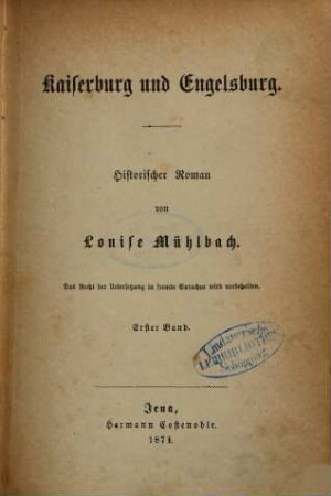 Kaiserburg und Engelsburg : Historischer Roman von Louise Mühlbach, 1