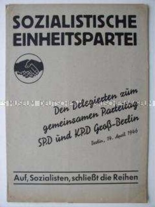 Delegiertenmappe des gemeinsamen Parteitages von KPD und SPD in Groß-Berlin