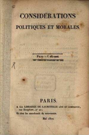 Considerations politiques et morales
