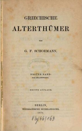 Griechische Alterthümer, 1. Das Staatswesen
