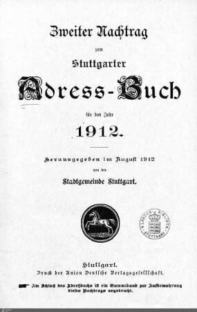 1912,2 - Nachtrag: Stuttgarter Adressbücher / Nachtrag, 1912, Bd. 2