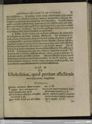 Cap. II. De Usu doctrinae, quod pretium affectionis non cadat in res fungibiles
