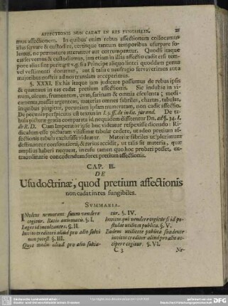 Cap. II. De Usu doctrinae, quod pretium affectionis non cadat in res fungibiles
