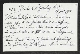 Brief von Walter Leistikow an Margarete Hauptmann