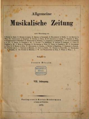 Allgemeine musikalische Zeitung. 7. 1872