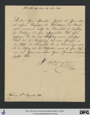 Brief von Erzherzog Carl von Österreich