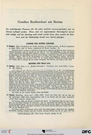 Goethes Briefwechsel mit Bettine (Nr. 38-101)