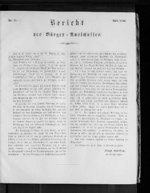 Nr. 16 Bericht des Bürgerausschusses April 1860