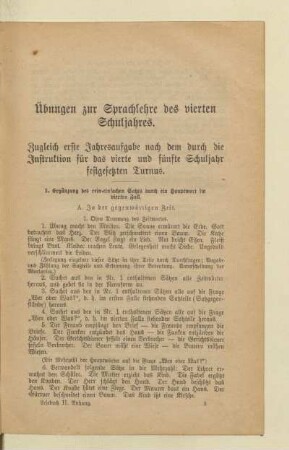 Übungen zur Sprachlehre des vierten Schuljahres