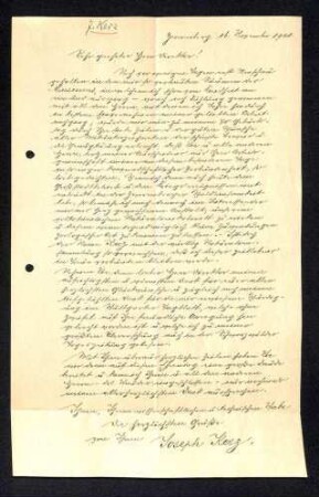 Brief von Joseph Kerz an Direktor Rauther