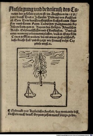 Auszlegung vnd bedeütnisz des Cometen der gesehen worden ist ... 1531