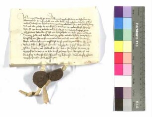 Anna von Treutlingen, Witwe des Burkhart von Wolmershausen: Dienstleistung; Siegel: Anna von Treutlingen und Leupold von Seldeneck.