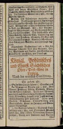Königl. Pohlnisches und Churfl. Sächsisches Ober-Post-Amt in Leipzig