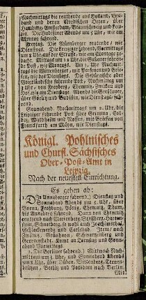 Königl. Pohlnisches und Churfl. Sächsisches Ober-Post-Amt in Leipzig