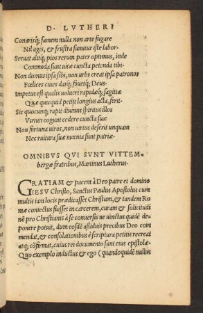 Omnibus Qui Sunt Vittembergae fratribus, Martinus Lutherus.