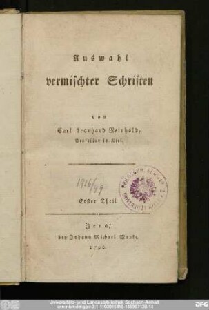Erster Theil: Auswahl vermischter Schriften