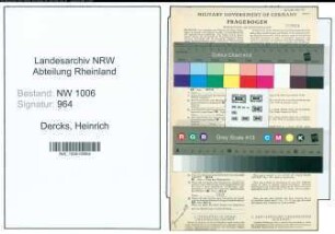 Entnazifizierung Heinrich Dercks , geb. 09.02.1876 (Landwirt)