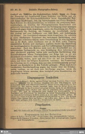 Eingegangen bei der Redaction